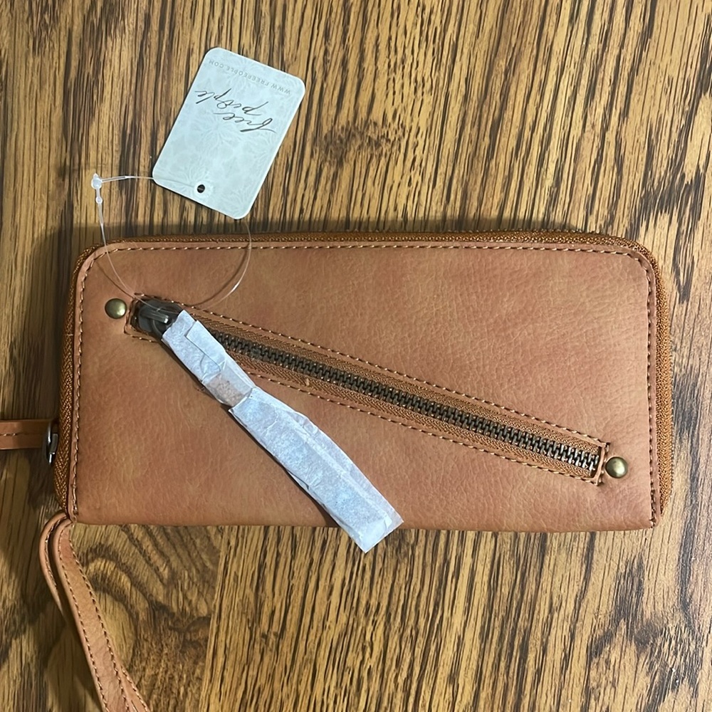NWT Free People Brown Tan Distressed Vegan Leather Wallet